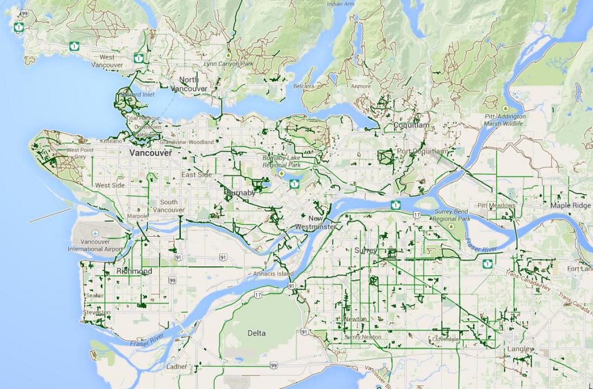 Peta dari metro vancouver bersepeda