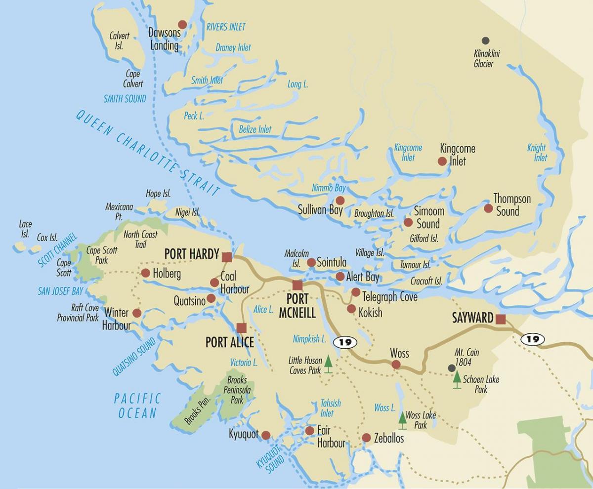 Peta dari utara pulau vancouver