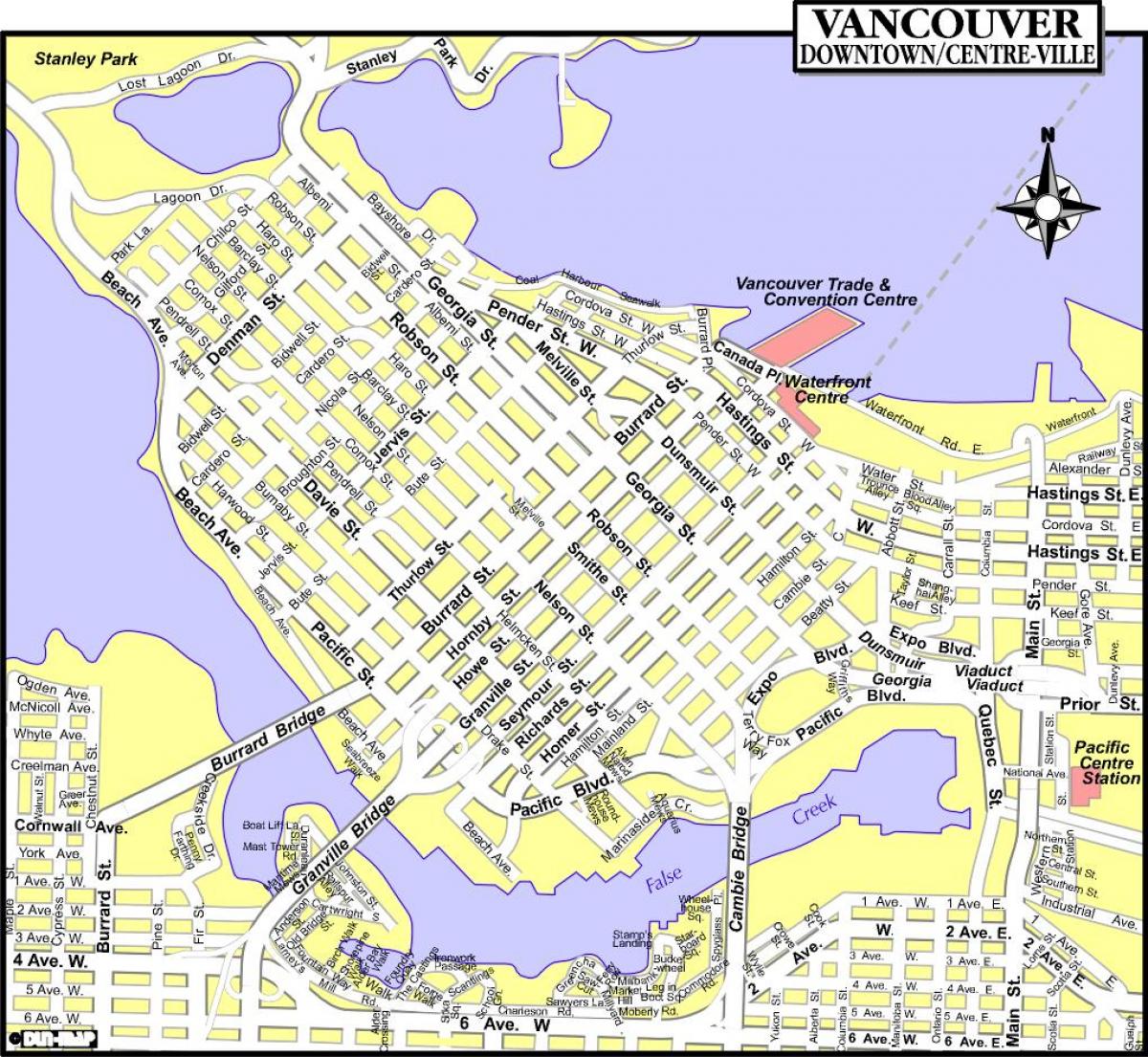 Peta dari pusat kota vancouver, bc