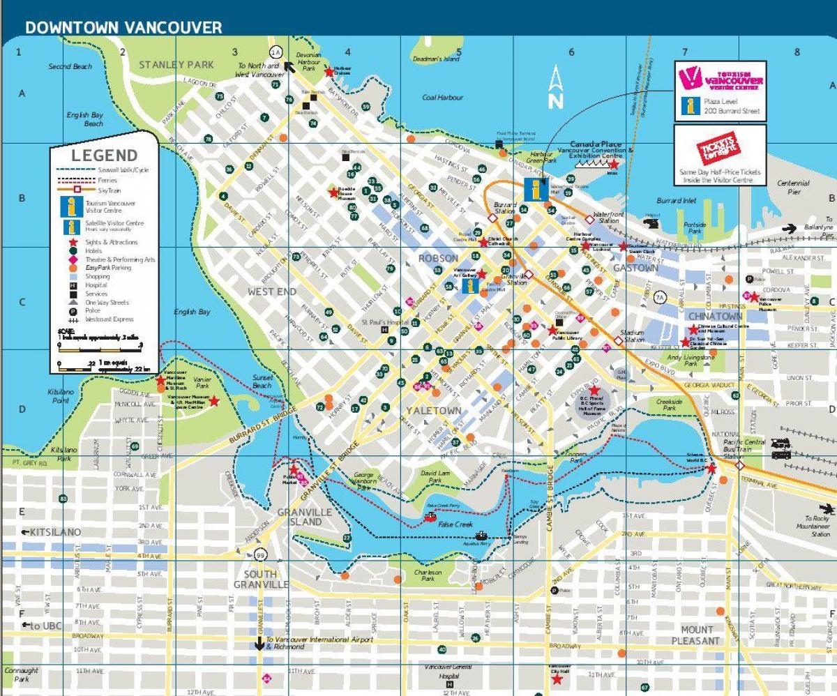 peta jalan dari pusat kota vancouver, bc